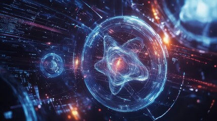 A creative portrayal of noisy intermediatescale quantum NISQ systems, blending nearterm technologies with futuristic visuals