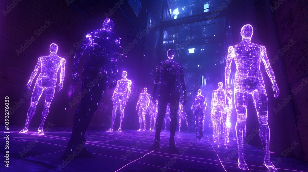 Poster A team using 3D glowing virtual assistance in the metaverse with 2D performance tracking overlays. 4k resolution, Cinematic Scene