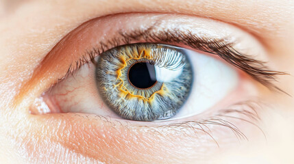 Fototapeta premium Human Eye Close-Up with Blue and Yellow Iris, detail, perception