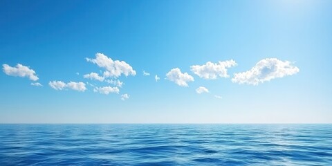 A serene ocean view with clear skies and gentle waves under bright sunlight.