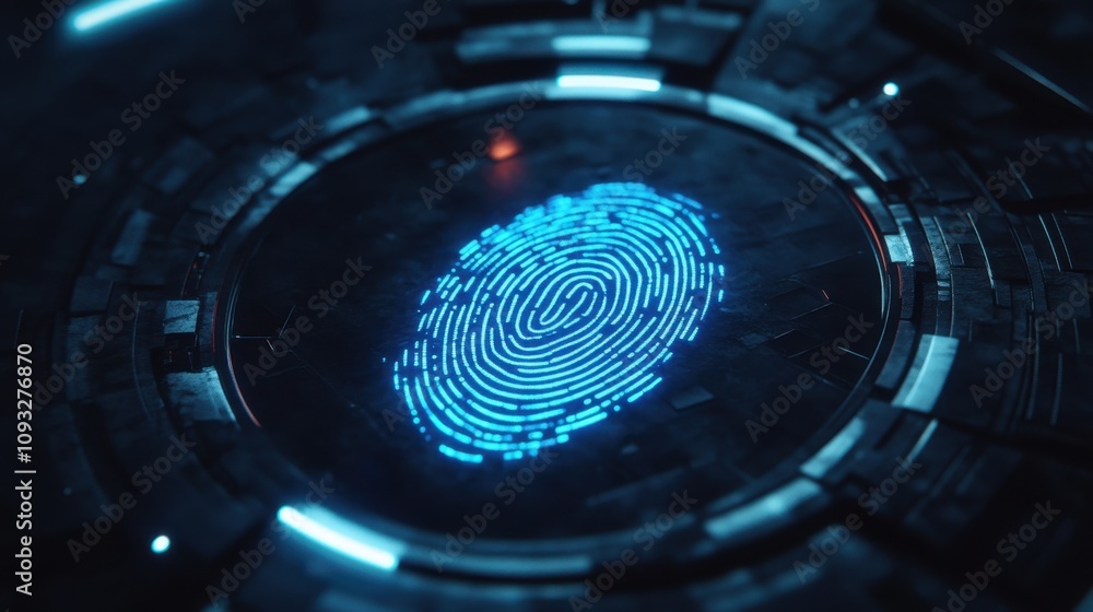Poster futuristic digital fingerprint design representing security and identity verification in technology 