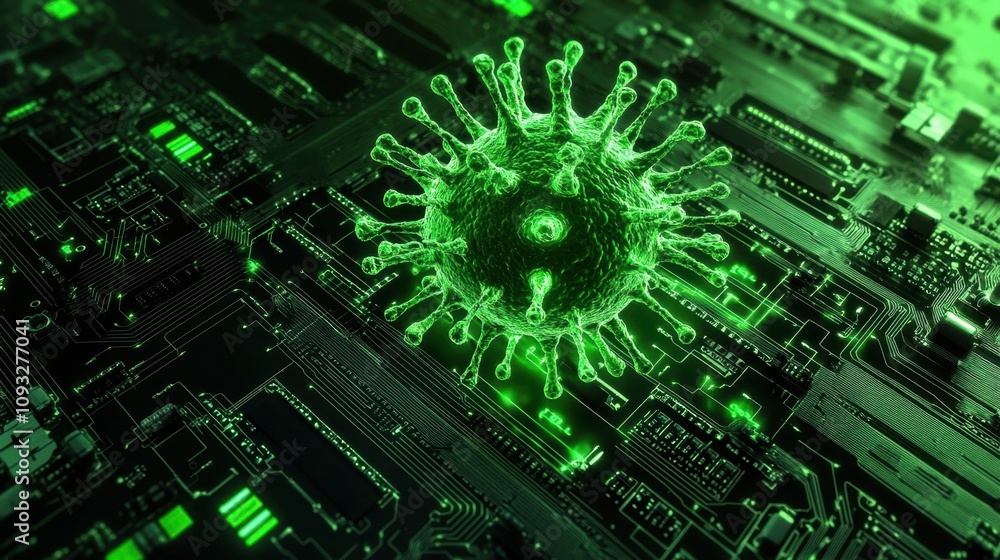 Aufkleber futuristic representation of a virus on a circuit board merging digital technology with microbial th