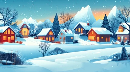 Fototapeta premium winter landscape with houses in the village