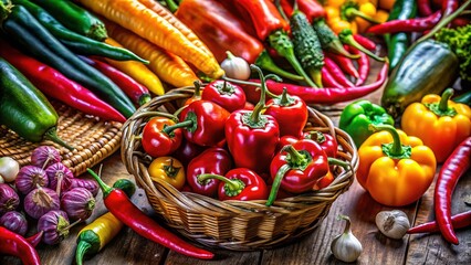 Fresh Chili Vegetables: Vintage Culinary Photography