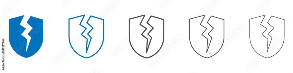 Poster broken shield icon vector set collection for web