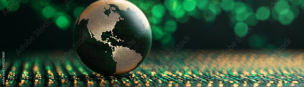 Aufkleber global concept with a globe on a digital circuit board, representing technology and connectivity.