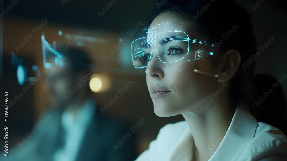Poster a professional in a hybrid meeting using a wearable device projecting 3d customer engagement metrics