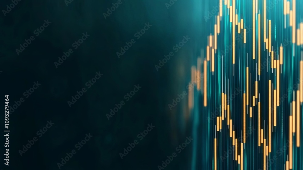 Poster abstract digital data visualization with vibrant lines representing market trends.