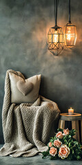 Neutral-toned living room with subtle Valentine�s touches:soft throw blanket