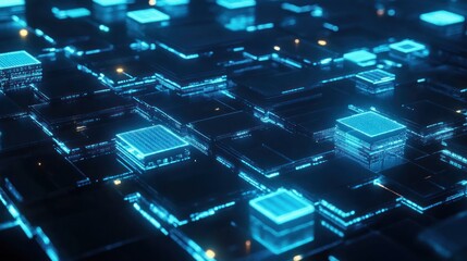 Obraz premium Abstract futuristic glowing blue digital circuit board.
