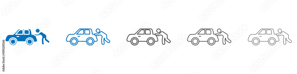 Poster pushing car icon vector set collection for web