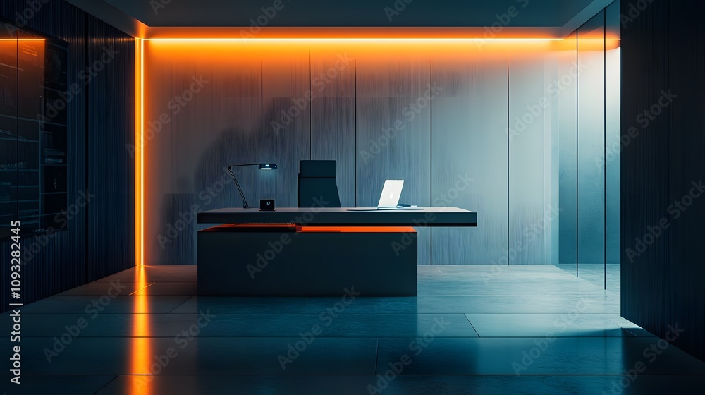Poster a minimalist home office featuring ai-driven 3d glowing digital assistants and 2d productivity tools