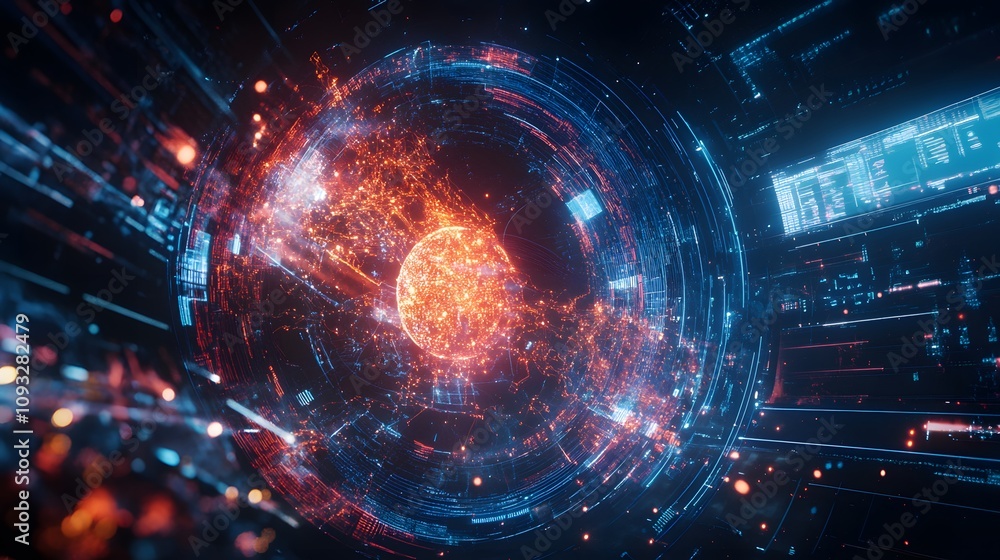 Poster A team brainstorming in an AI-powered environment, with 3D glowing innovation paths and 2D task progress visuals. 4k resolution, Cinematic Scene