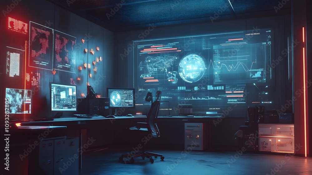 Aufkleber A workspace featuring AI-driven 3D glowing charts of team performance metrics with 2D animated goals. 4k resolution, Cinematic Scene