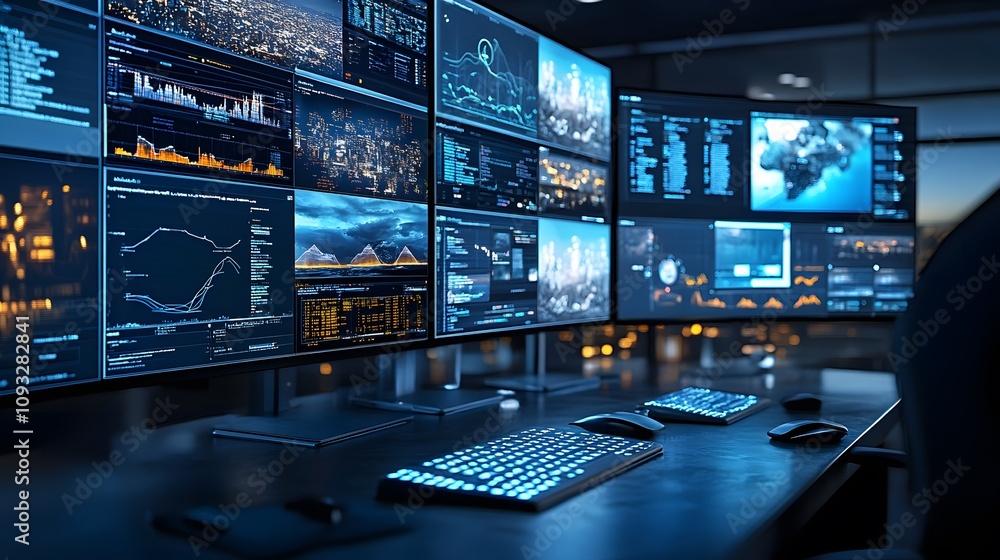 Poster A remote collaboration meeting featuring AI-powered 3D shared dashboards and 2D live notifications. 4k resolution, Cinematic Scene
