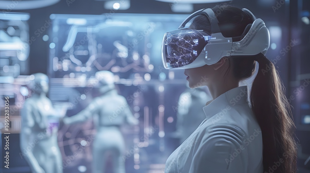 Poster A team using AI-driven 3D collaboration platforms with 2D real-time updates in a futuristic workspace. 4k resolution, Cinematic Scene