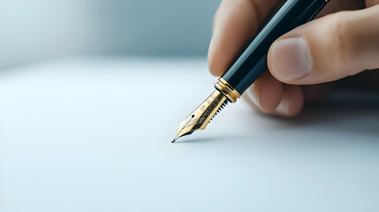 Signing a signature with a fountain pen, close-up of a fountain pen writing on paper