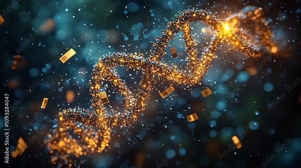 Poster digital files entering a dna helix symbolizing future biological data storage