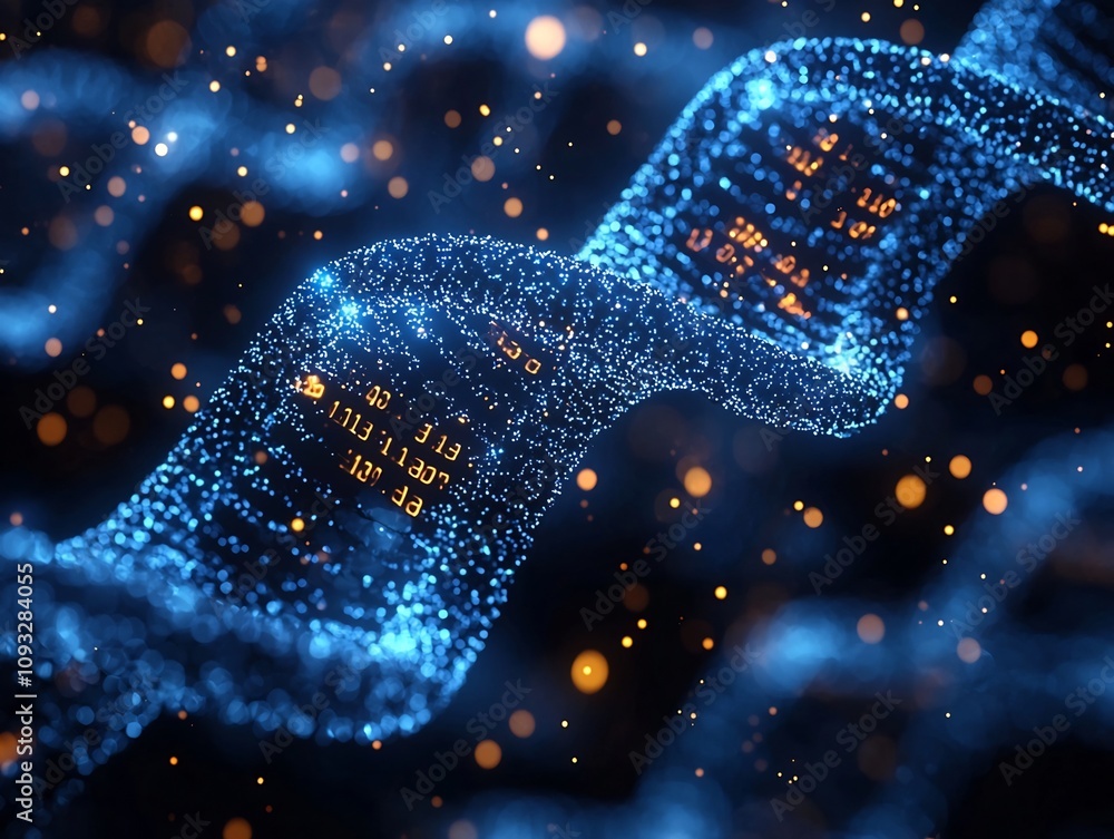 Poster luminous encoded dna strands visualizing digital data storage
