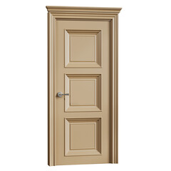 A door with three panels and a silver handle