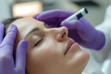 Naklejka premium A medical consultation for nevus removal, doctor's hands with surgical marker, sterile environment.