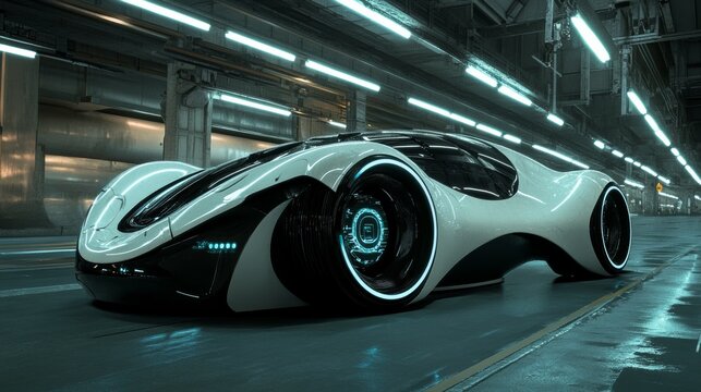 Futuristic Concept: Stylish Japanese Businessman Riding on a Back Seat of an Autonomous Self-Driving Zero-Emissions Electric Car. He is Riding on the Highway in the City of the Future.