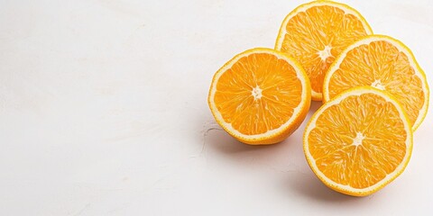 Fototapeta premium Freshly sliced oranges arranged beautifully on a light background.