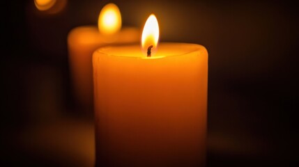 Serene Close-up of Flickering Candlelight Creating a Warm, Tranquil Atmosphere Perfect for Relaxation, Meditation, or Cozy Ambiance at Home or in a Spa