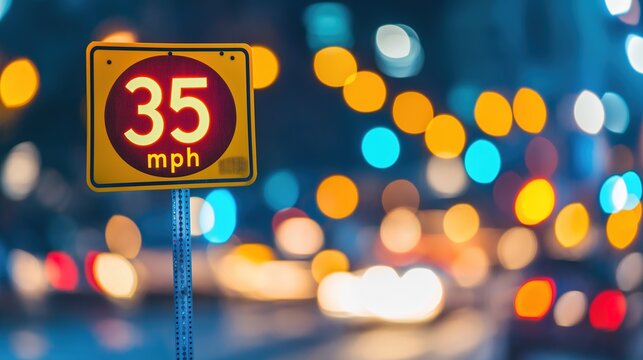 Speed limit sign displaying 35 mph on a rural road, emphasizing the importance of adhering to traffic regulations for safety and compliance.