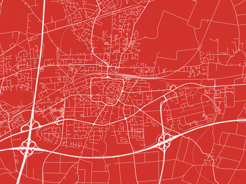 Christmas Map of Unna, Germany in Snowy White on Festive Red Background.
