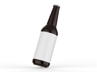 Blank beer bottle with label, mockup template on isolated white background, 3d illustration