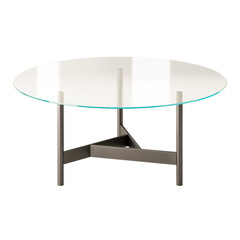 A glass table with a metal frame