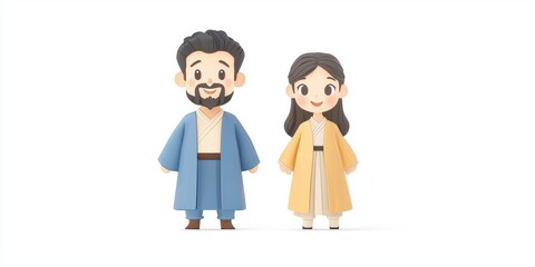 Obraz premium Two cartoon characters in traditional attire, symbolizing cultural heritage and diversity.