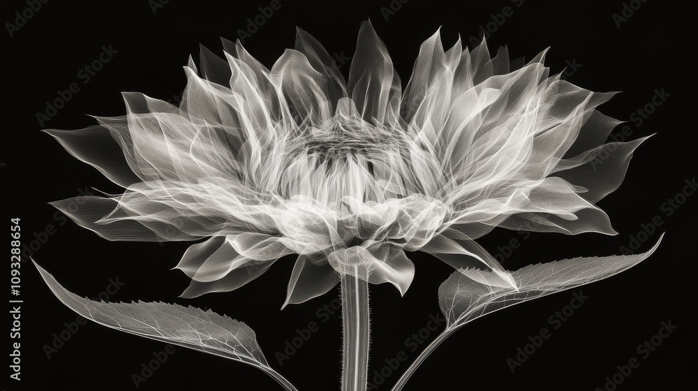 Poster delicate and ethereal representation of a flower in soft focus with artistic elements, highlighting 