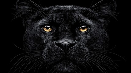 Striking Close-Up of a Black Panther's Face Capturing the Intensity of Its Golden Eyes Against a Dark Background, Perfect for Wildlife and Nature Themes