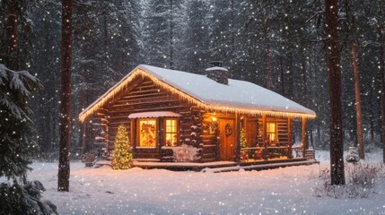 wooden house in the snowy woods