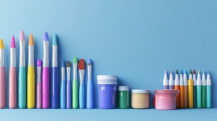 Fototapeta premium Vibrant Array of Colorful Art Supplies in a Clean Design with Copy Space