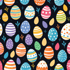 Colorful Easter Eggs Pattern on Dark Background for Festive Design