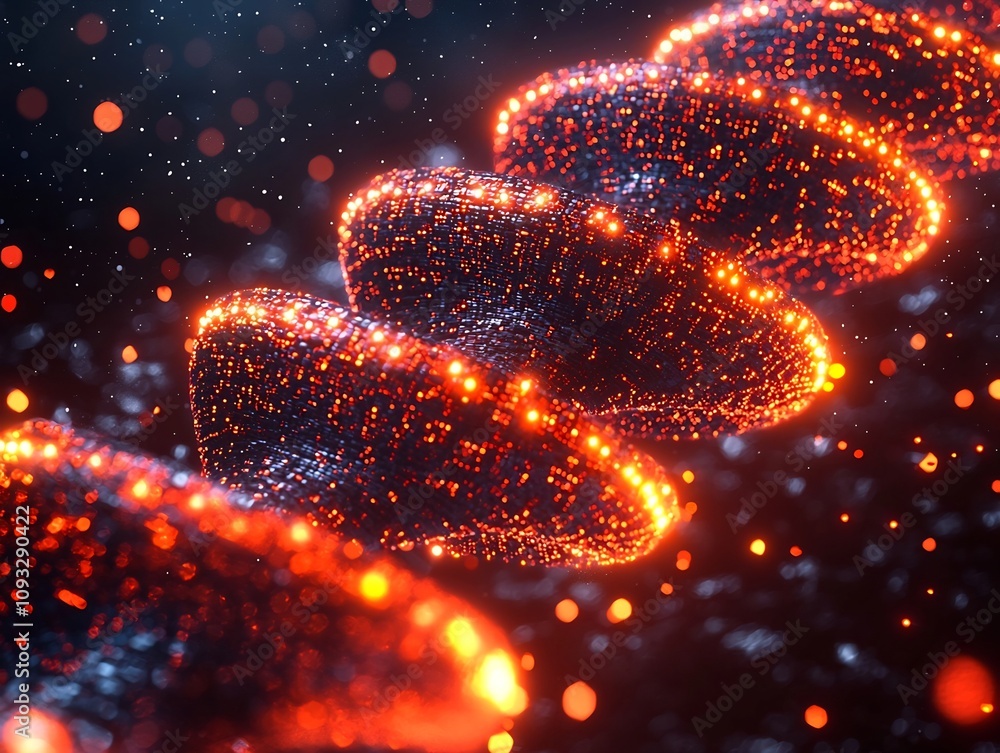 Poster swirling binary code encircling 3d dna model representing the future of biological data storage conc
