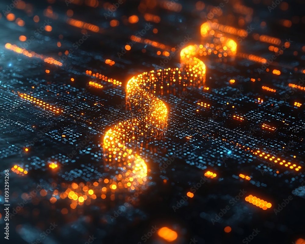 Poster floating dna strand with glowing binary code representing future digital data storage technology con