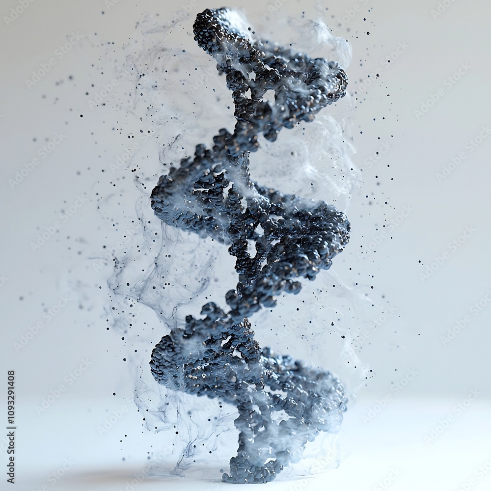 Aufkleber flowing digital files into a minimalist 3d dna helix symbolizing biological data storage