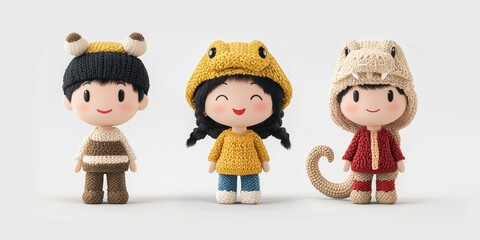 Whimsical characters in playful costumes, perfect for children's art and creativity.