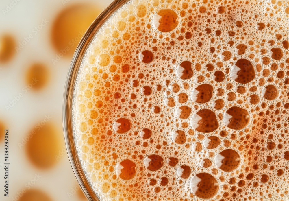Poster Close-Up View of Golden Beer Foam with Bubbles in a Glass Creating a Refreshing and Inviting Beverage Visual for Any Occasion or Celebration