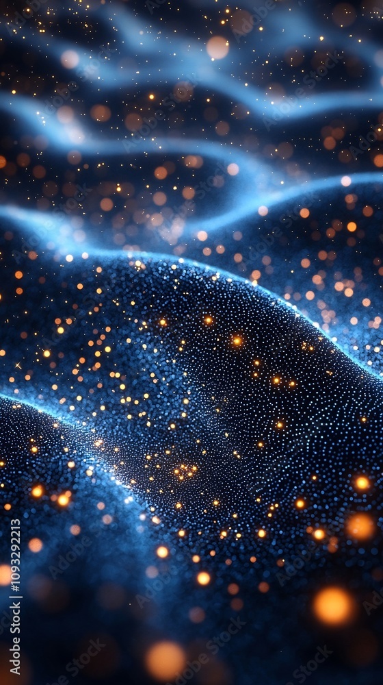 Poster quantum data streams glowing through entangled particles in futuristic space backdrop