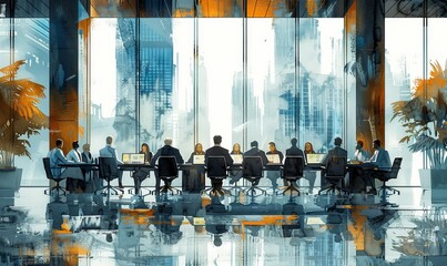 In a sleek conference room, a startup team energetically pitches their innovative product ideas to attentive investors. Prototypes and sketches fill the table, showcasing creativity and ambition