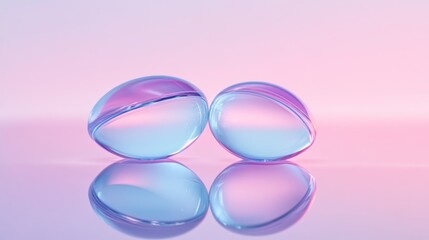 Obraz premium Serene Reflections: Two iridescent glass orbs mirroring on a pastel surface.
