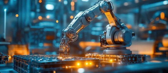 Robotic arm performing automated manufacturing task.