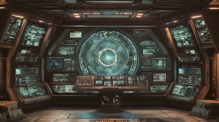 Obraz premium Futuristic Control Panel in a Spaceship Bridge