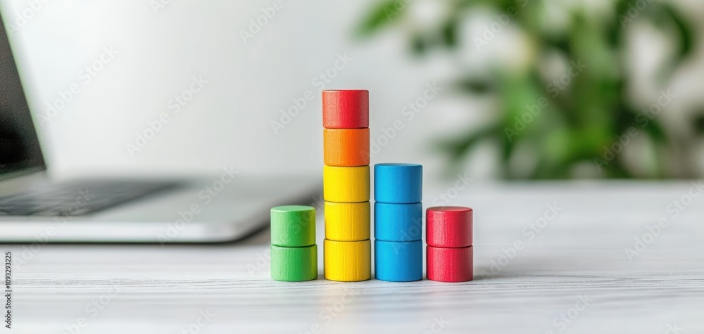 Poster esg investment metrics concept. a vibrant stack of colorful cylinders, illustrating data visualizati