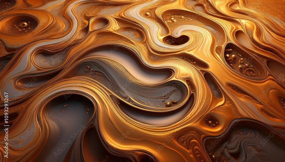 Poster liquid gold plasma creates mesmerizing abstract shapes and textures with swirling patterns and delic